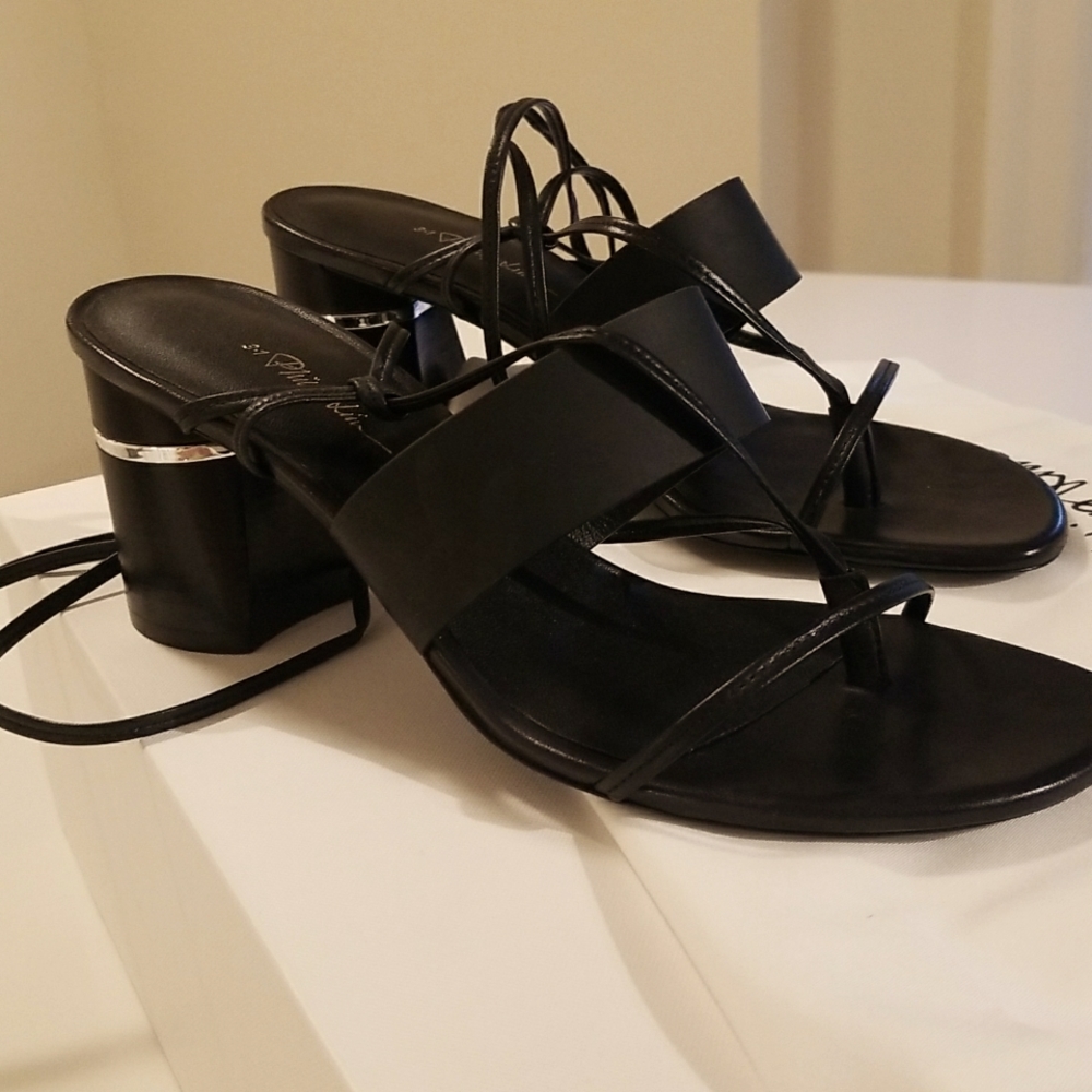 Phillip Lim black ankle tie sandals with a chunky heel. Size 7